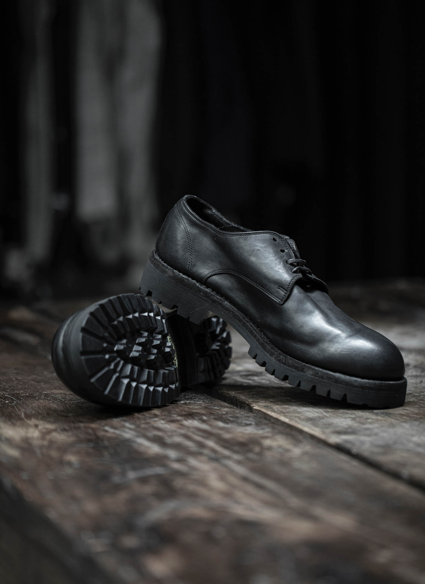 hide-m | GUIDI 792V, Classic Derby Shoe, black horse leather