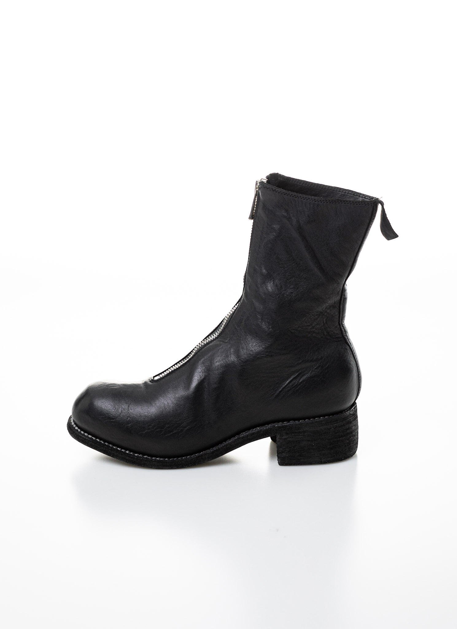 hide-m | PL2 Women Front Zip Boot, black horse leather