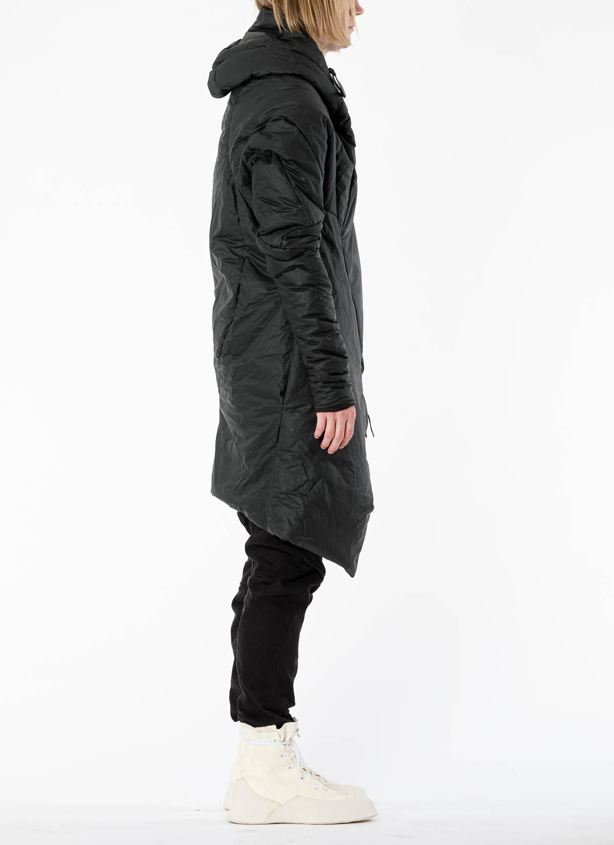hide-m | LEON EMANUEL Coat, cotton Curved waxed Hooded BLANCK